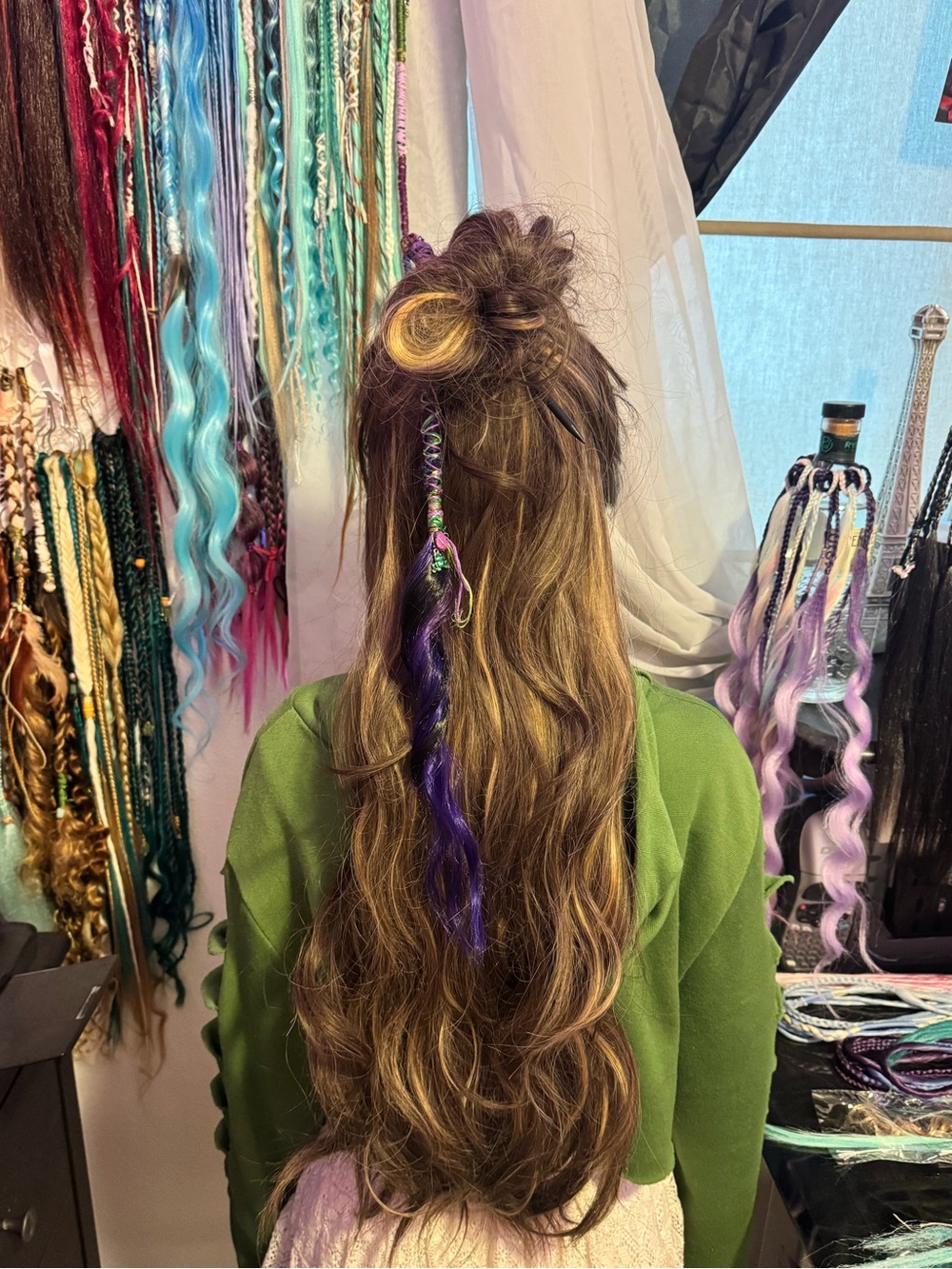Boho Purple Hair Wrap Accent for Natural Brown Hair